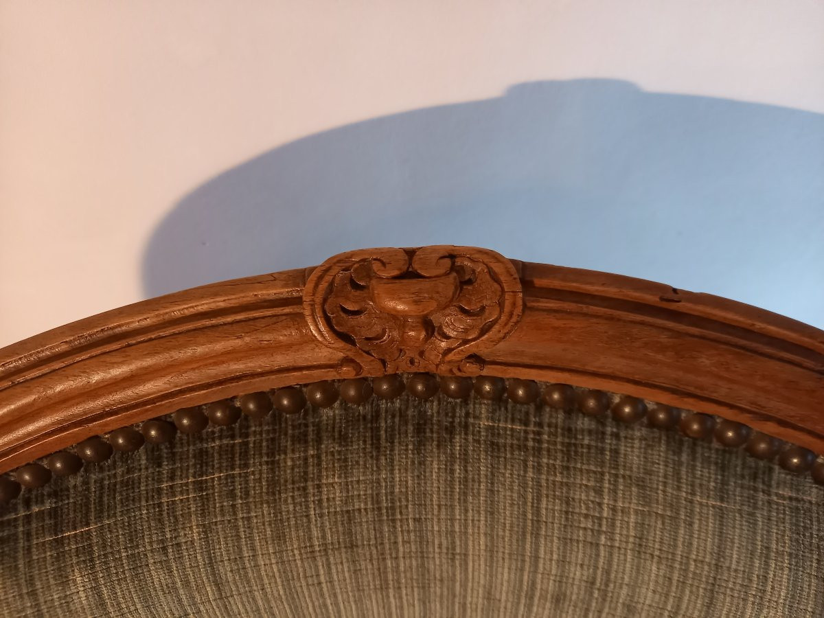 Gondola-shaped Bergère Chair From The Louis XV-louis XVI Transition Period, Stamped L.-h. Delion-photo-2