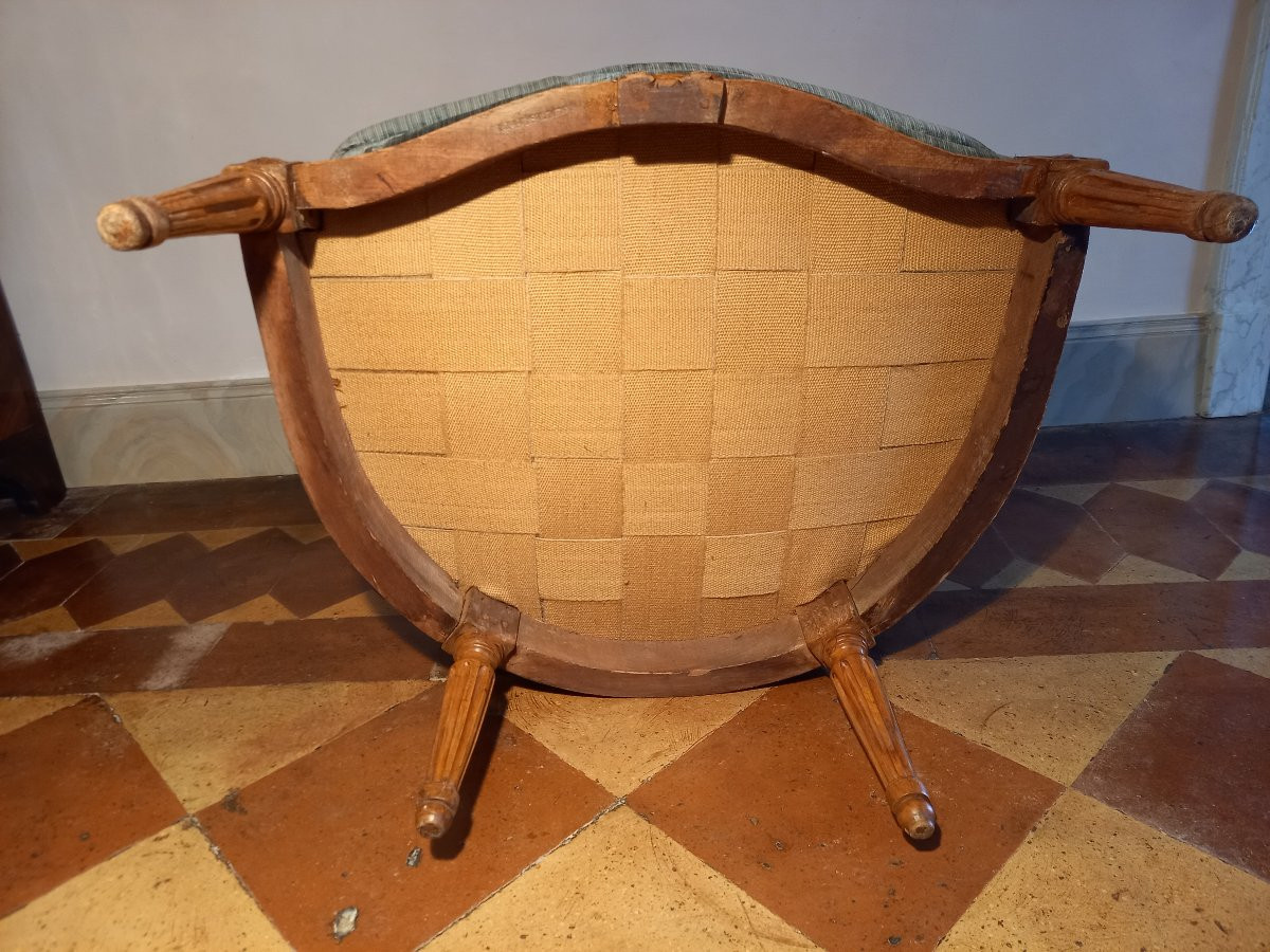 Gondola-shaped Bergère Chair From The Louis XV-louis XVI Transition Period, Stamped L.-h. Delion-photo-3