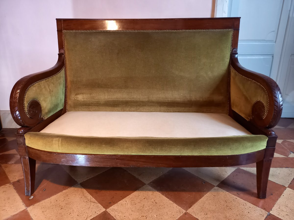 Petit canapé en acajou et placage d’acajou d’époque Empire par Bellangé ou les frères Jacob-photo-3