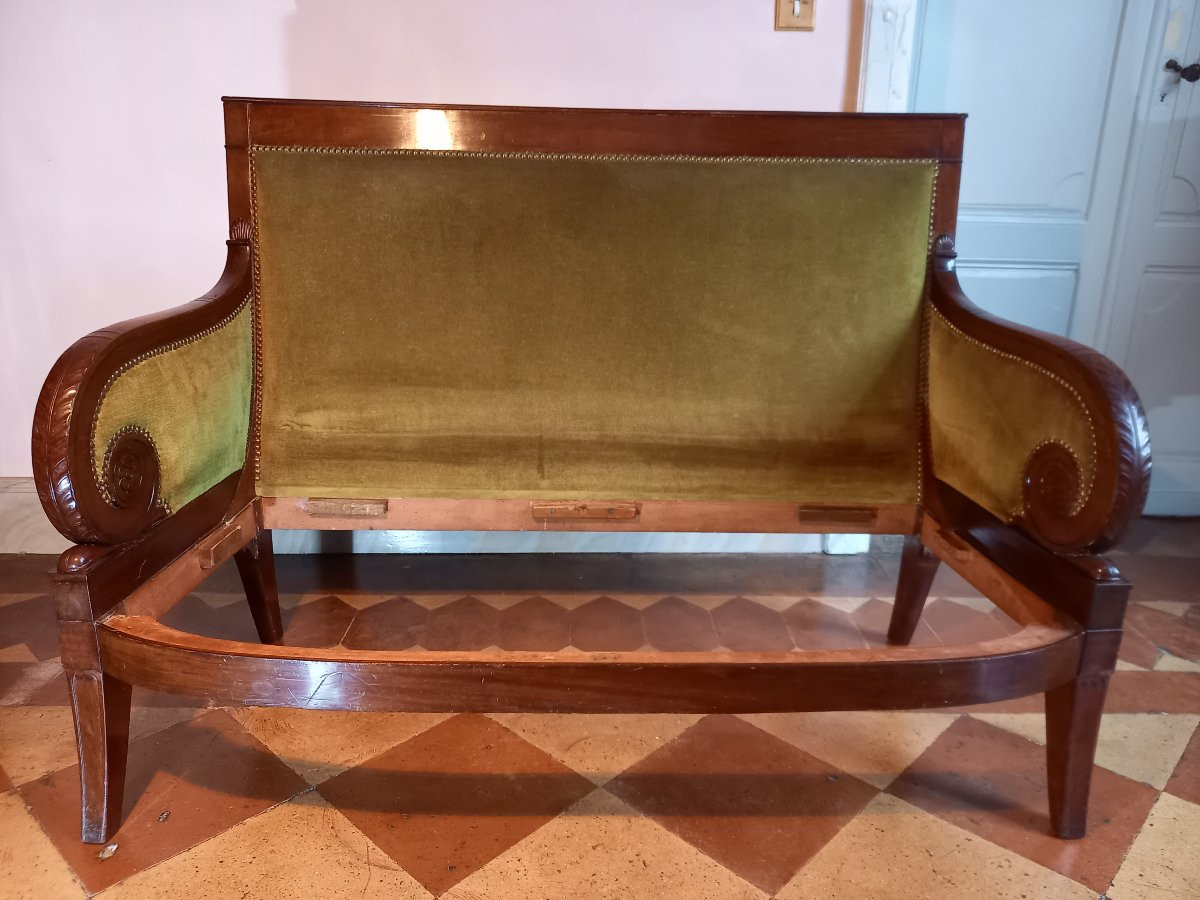 Petit canapé en acajou et placage d’acajou d’époque Empire par Bellangé ou les frères Jacob-photo-4