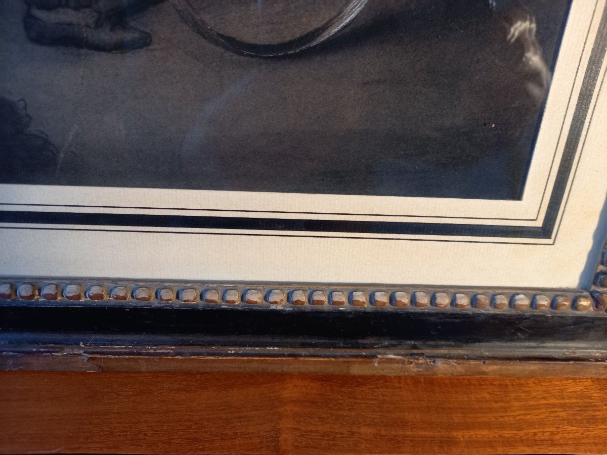 Grand fusain du XVIIIe siècle montrant deux jeunes garçons à leur jeu.-photo-3