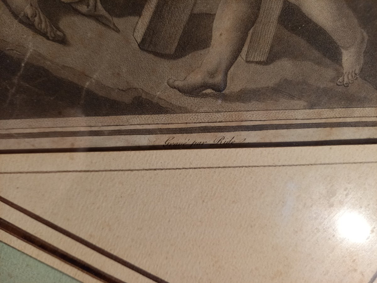 Gravure du XVIIIe siècle sur vélin représentant Le Génie de la Sculpture ou Voltaire couronné-photo-2