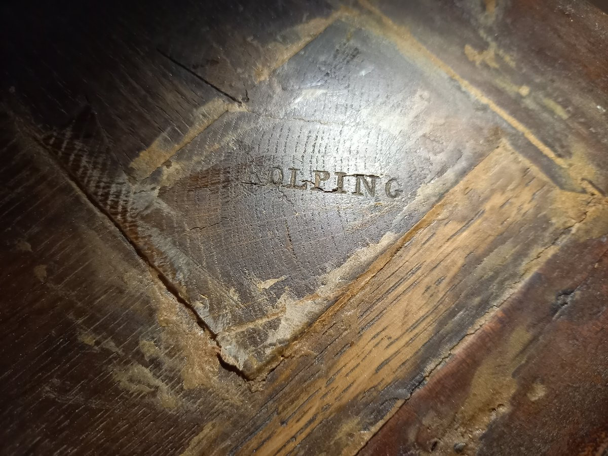 Estampillée Kolping, belle console en acajou ouvrant par un tiroir en ceinture -photo-2