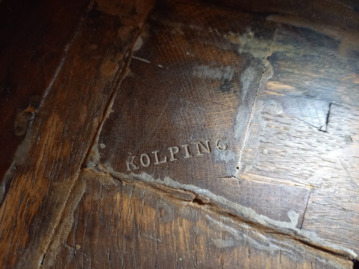 Estampillée Kolping, belle console en acajou ouvrant par un tiroir en ceinture -photo-3