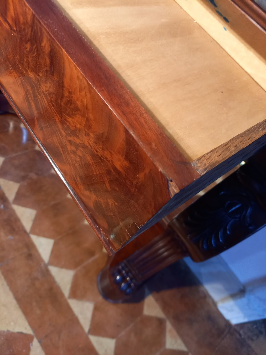 Estampillée Kolping, belle console en acajou ouvrant par un tiroir en ceinture -photo-7