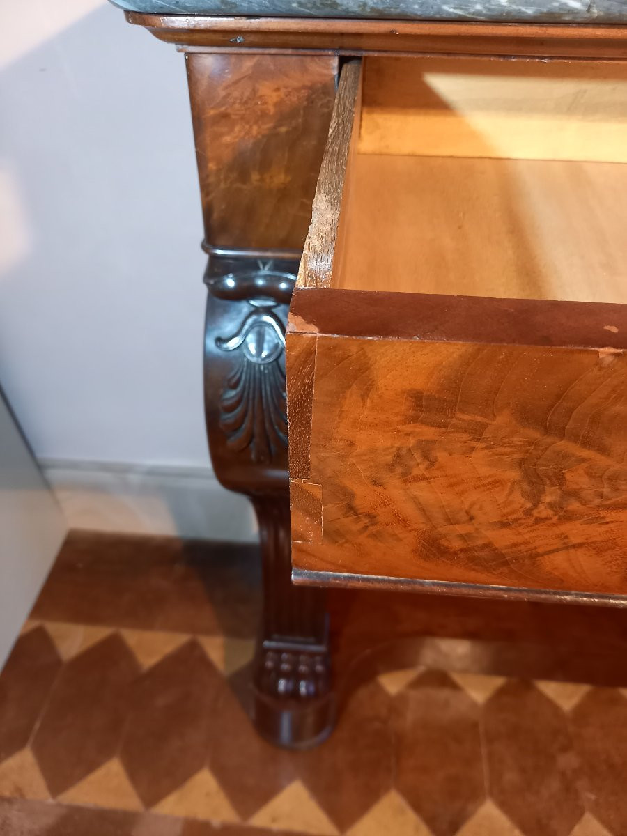 Estampillée Kolping, belle console en acajou ouvrant par un tiroir en ceinture -photo-8