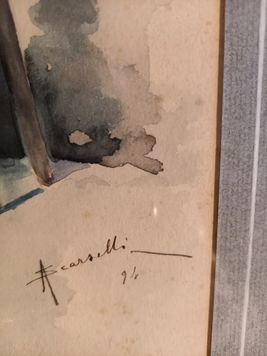 Très belle aquarelle représentant une contadine ou paysanne italienne en costume traditionnel-photo-2