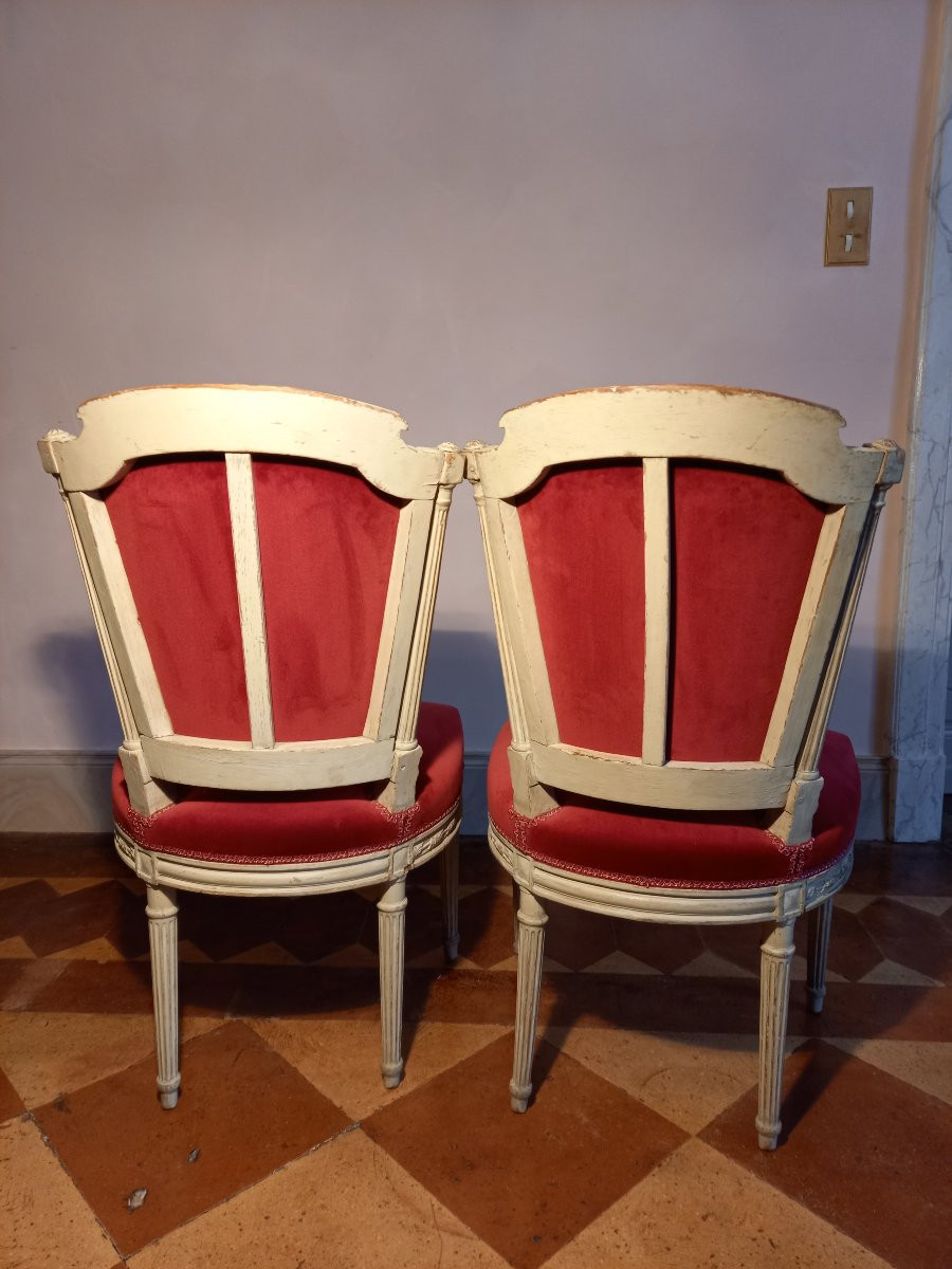  Jolie paire de chaises en cabriolet d’époque Louis XVI en bois peint en gris-photo-2
