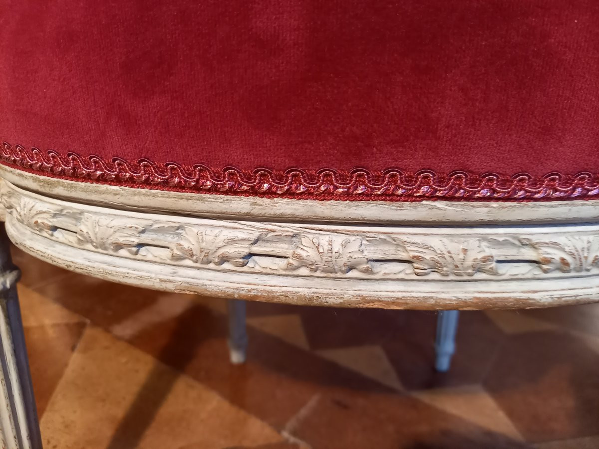  Jolie paire de chaises en cabriolet d’époque Louis XVI en bois peint en gris-photo-1
