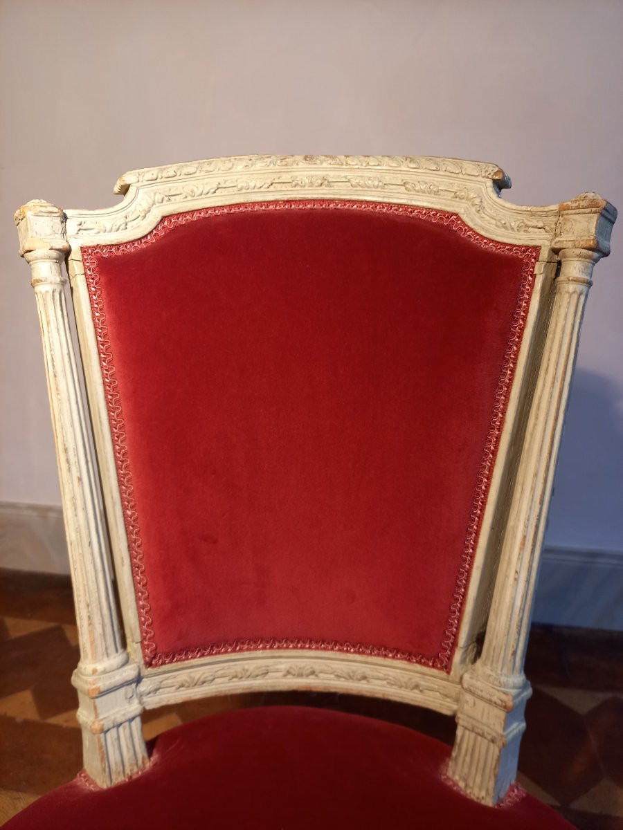  Jolie paire de chaises en cabriolet d’époque Louis XVI en bois peint en gris-photo-3
