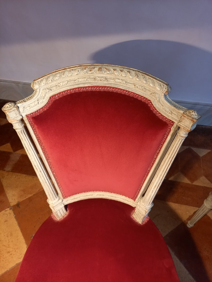  Jolie paire de chaises en cabriolet d’époque Louis XVI en bois peint en gris-photo-4