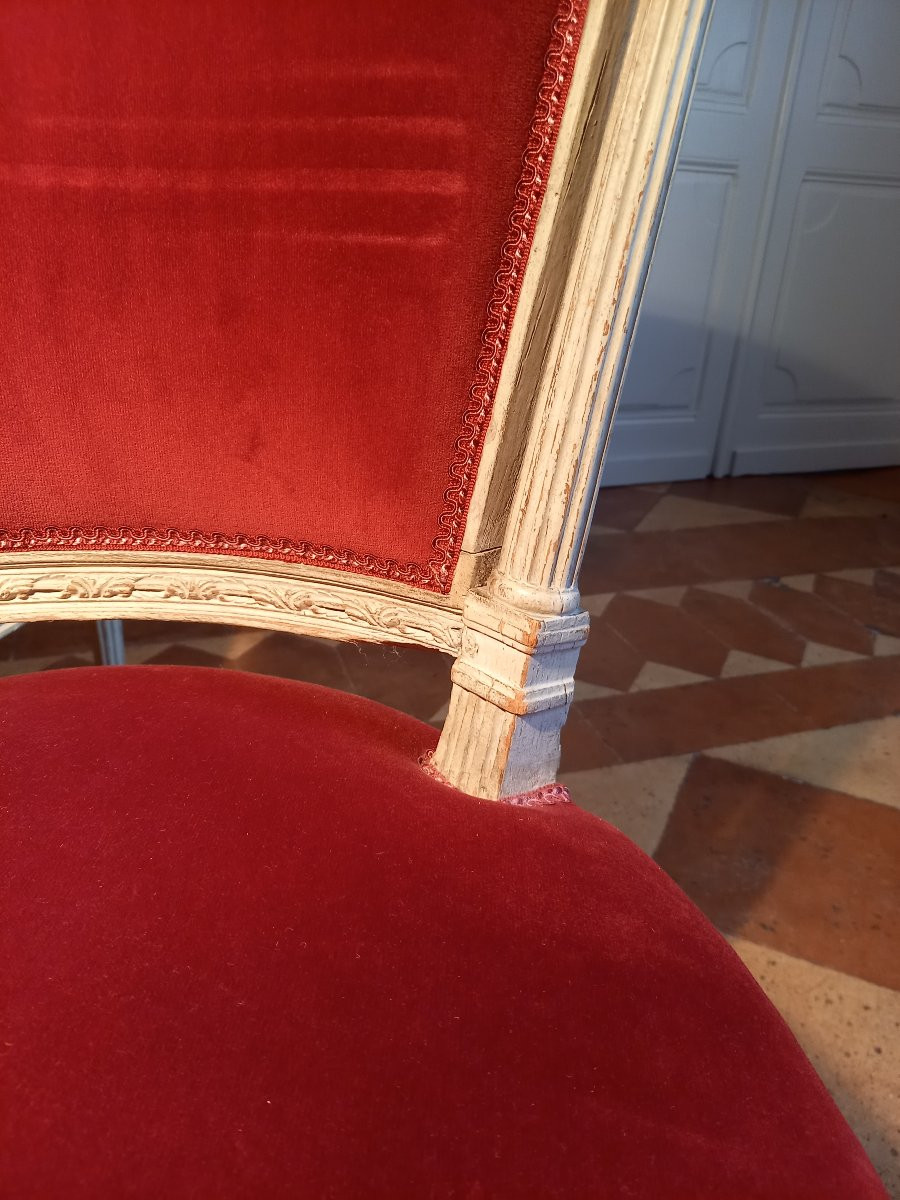  Jolie paire de chaises en cabriolet d’époque Louis XVI en bois peint en gris-photo-5