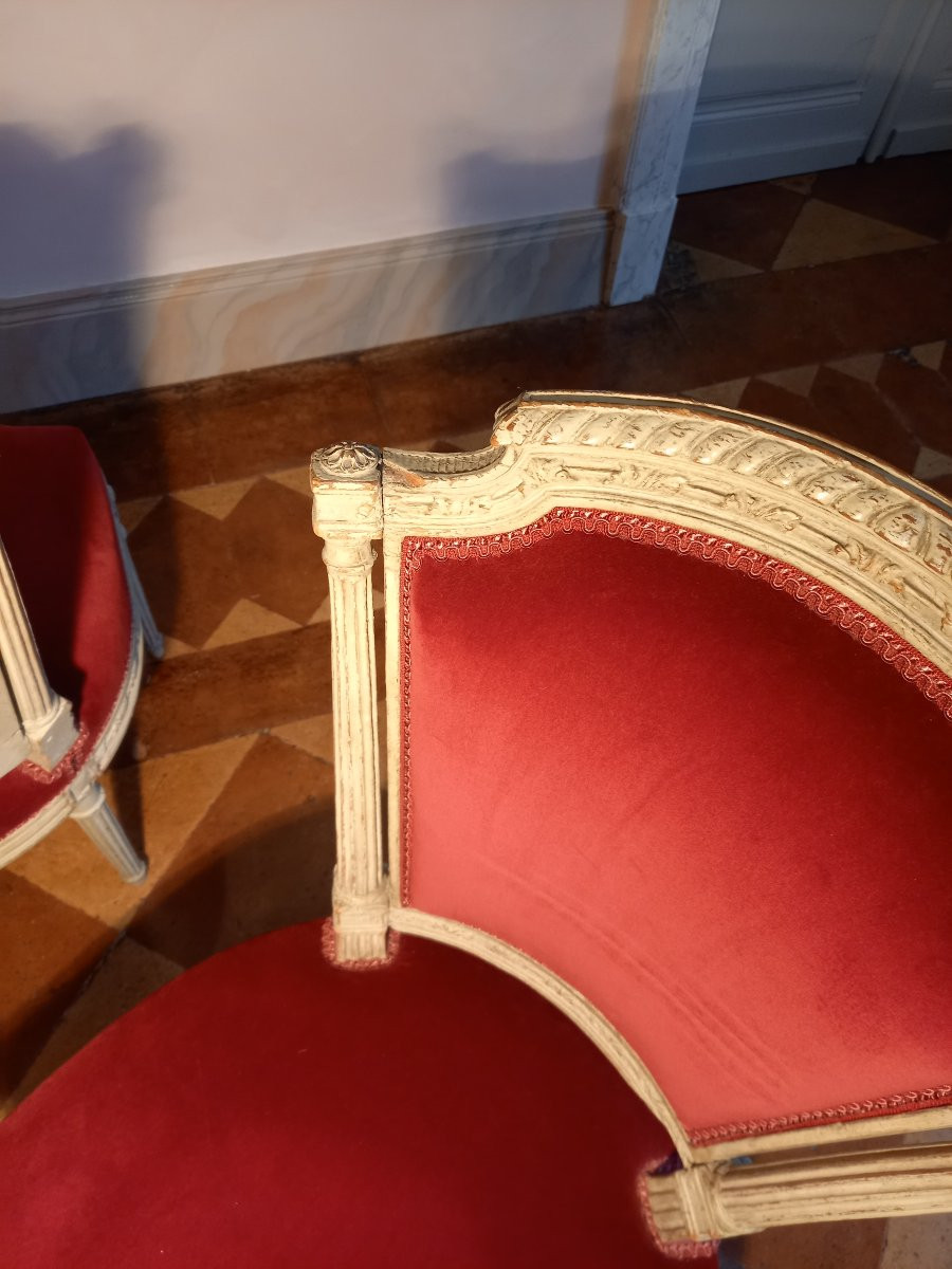  Jolie paire de chaises en cabriolet d’époque Louis XVI en bois peint en gris-photo-6