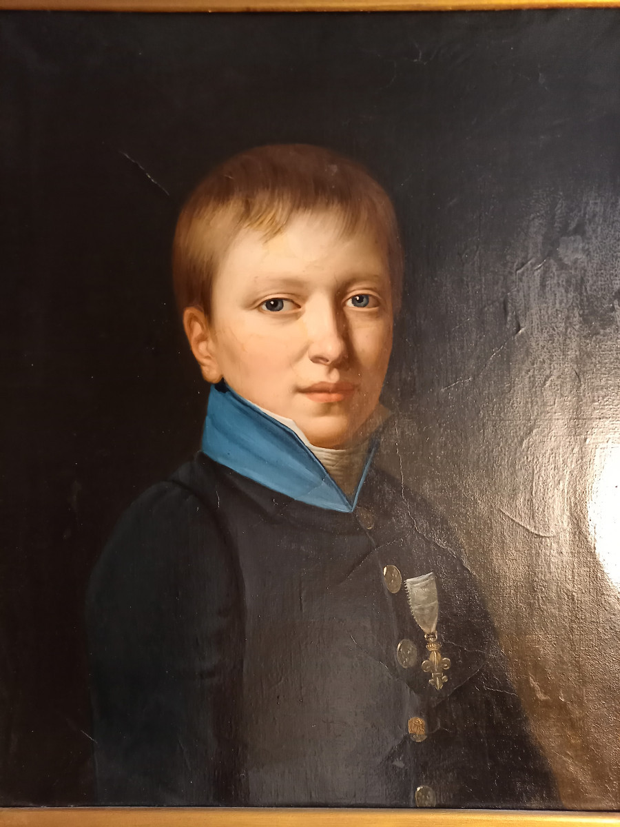 A Charming Portrait From The Restoration Period Showing A Young And Wise Schoolboy Wearing The Order Of The Lily.