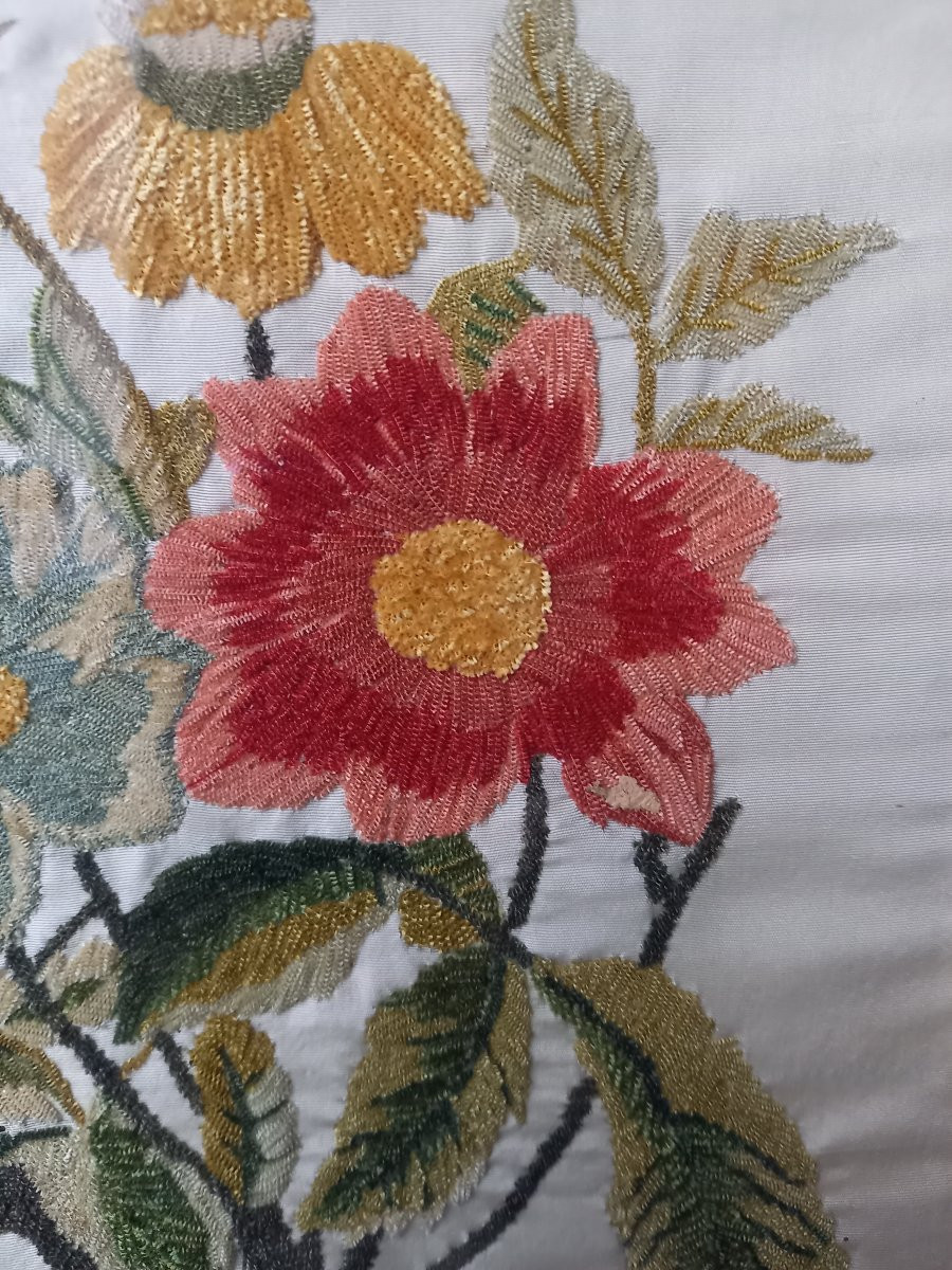 Needle Painting In Chenille Silk Threads Depicting A Scattering Of Flowers-photo-1