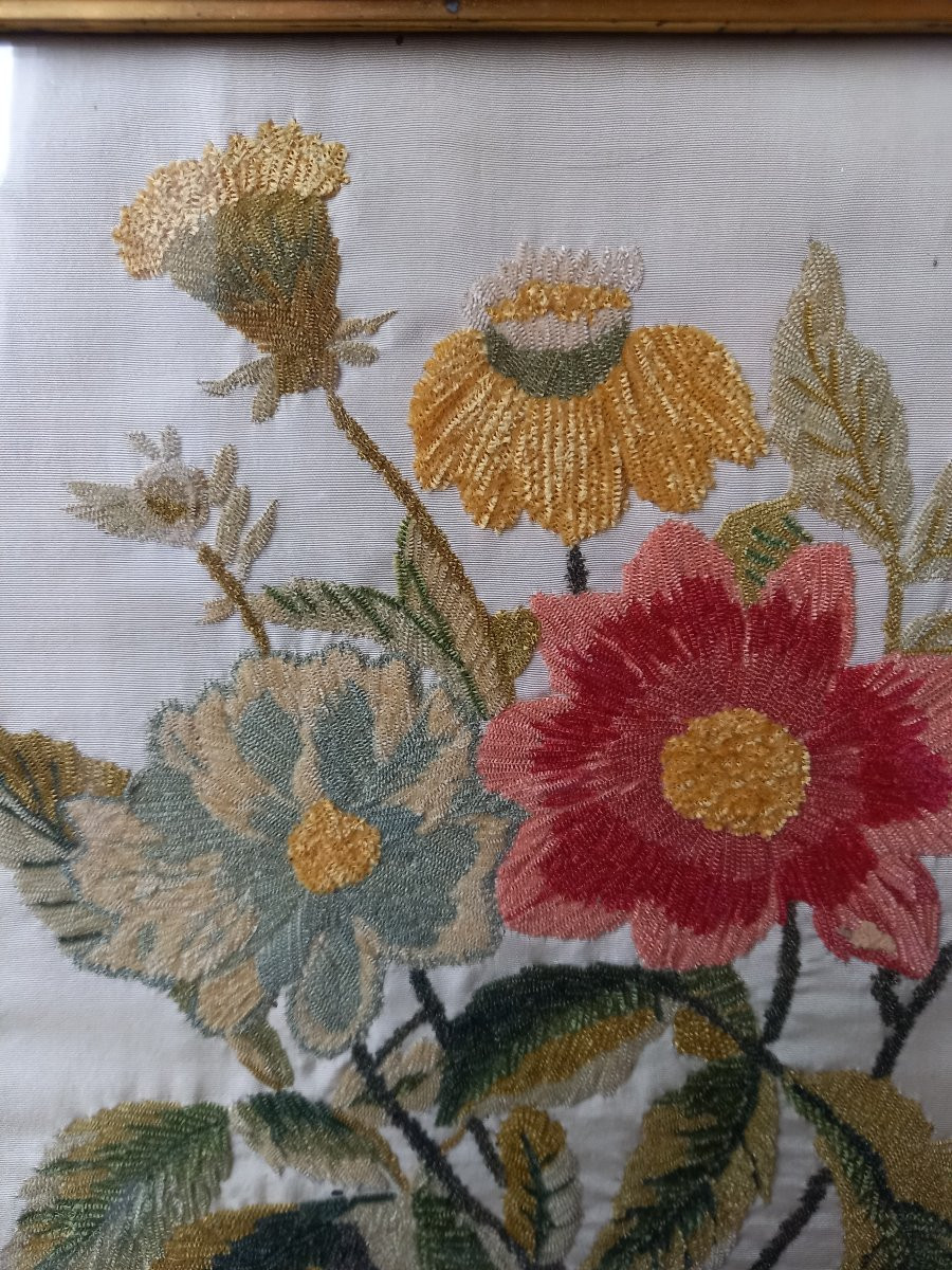 Needle Painting In Chenille Silk Threads Depicting A Scattering Of Flowers-photo-2