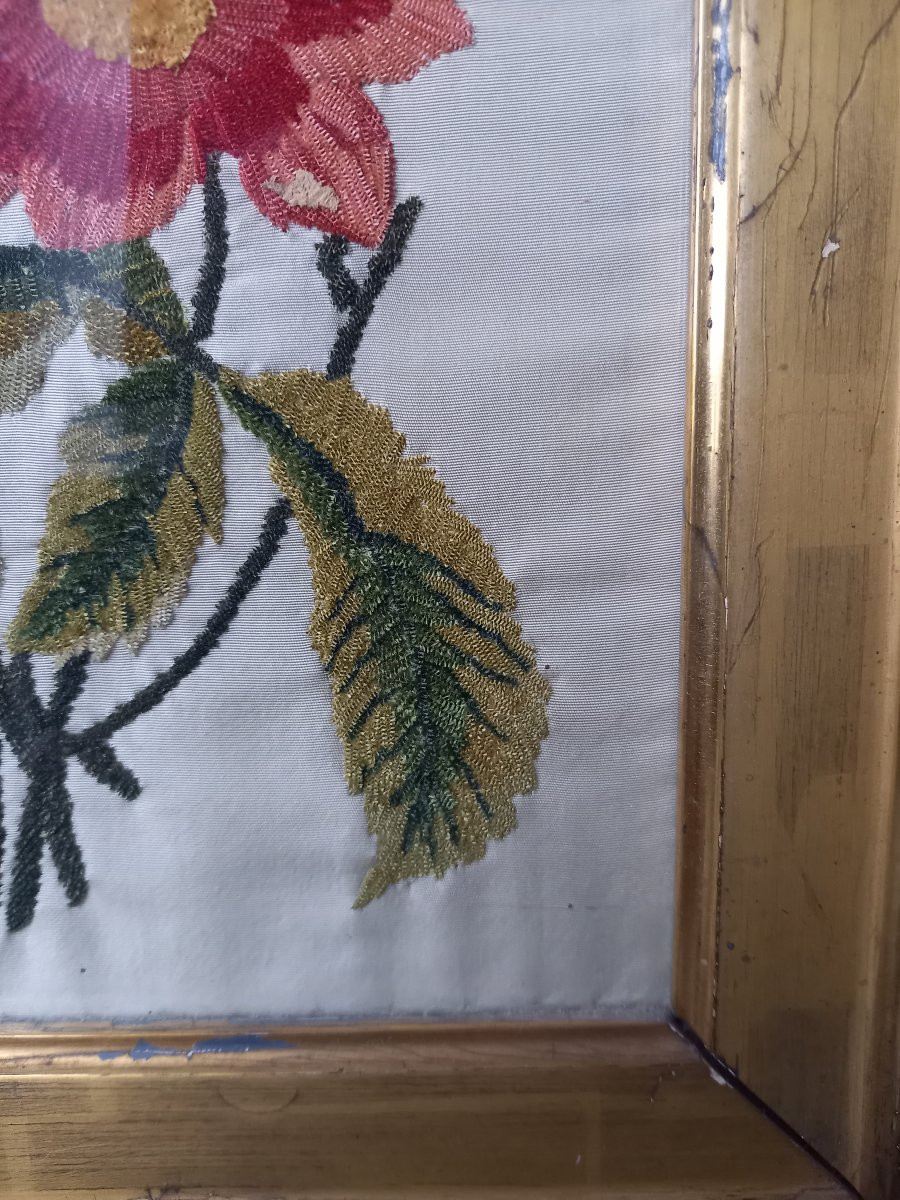 Needle Painting In Chenille Silk Threads Depicting A Scattering Of Flowers-photo-4