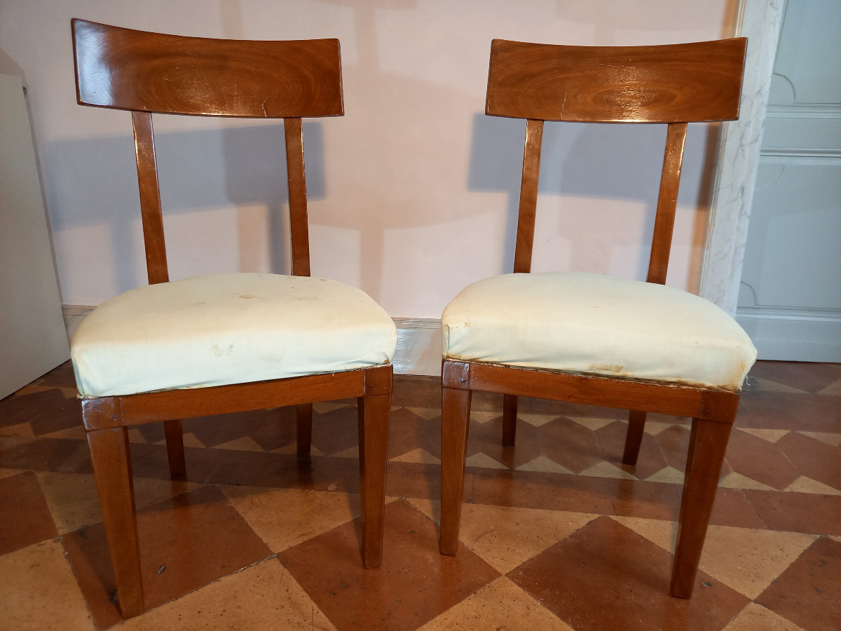 Stamped "demay Rue De Cléry", A Pair Of Mahogany Chairs From The Consulate-empire Period