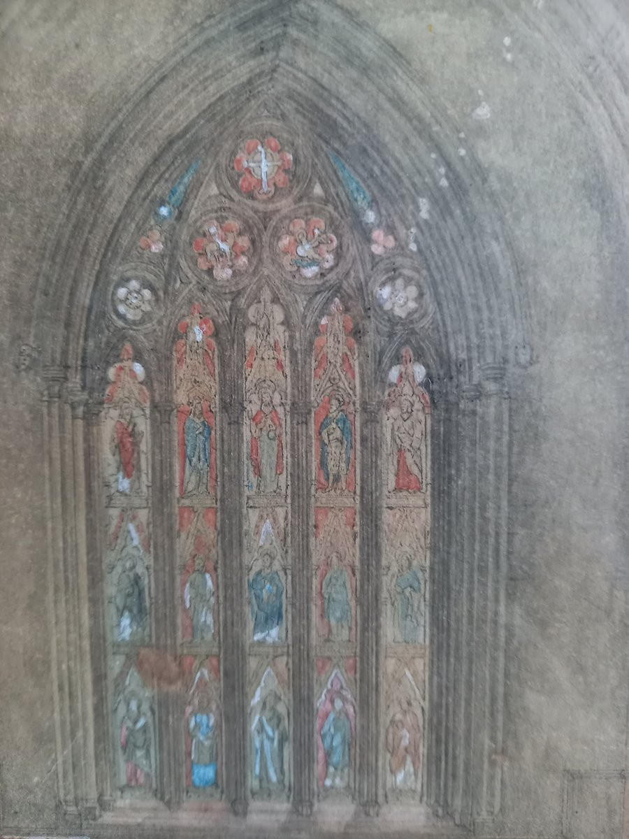 Watercolor And Gouache Over Pencil Lines In The Troubadour Style Of The First Third Of The 19th Century-photo-2