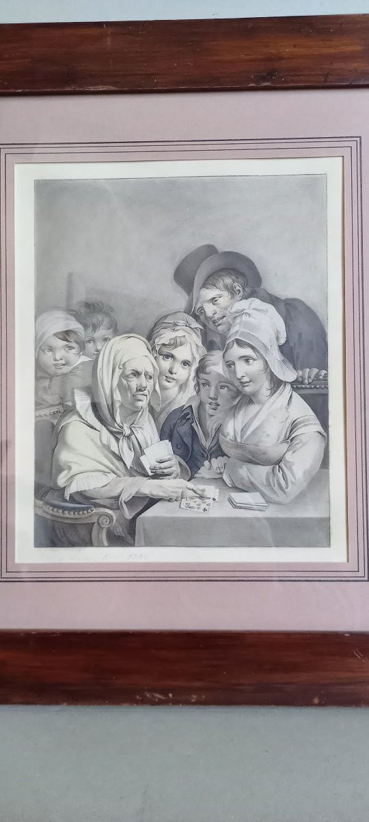 Dessin à la pierre noire et à l’aquarelle d'après une gravure de Boilly -photo-2