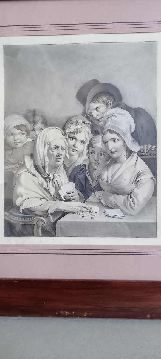 Dessin à la pierre noire et à l’aquarelle d'après une gravure de Boilly -photo-3