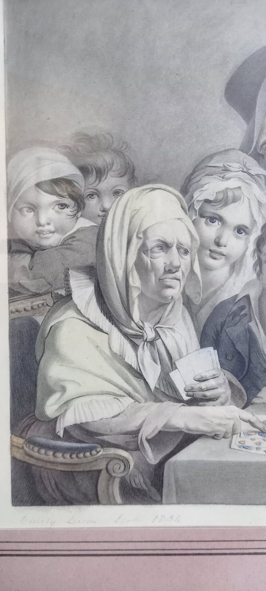 Dessin à la pierre noire et à l’aquarelle d'après une gravure de Boilly -photo-1