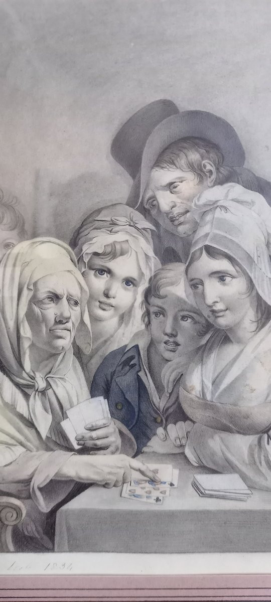 Dessin à la pierre noire et à l’aquarelle d'après une gravure de Boilly -photo-2