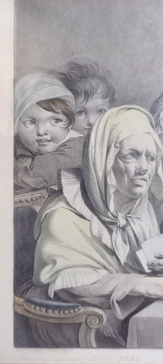 Dessin à la pierre noire et à l’aquarelle d'après une gravure de Boilly -photo-3