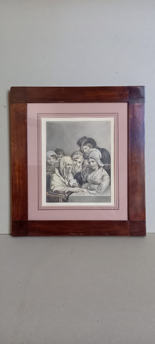 Dessin à la pierre noire et à l’aquarelle d'après une gravure de Boilly 