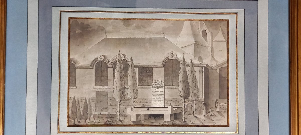 Dessin à l’encre et au lavis de gris commémorant un épisode de la Révolution française-photo-3