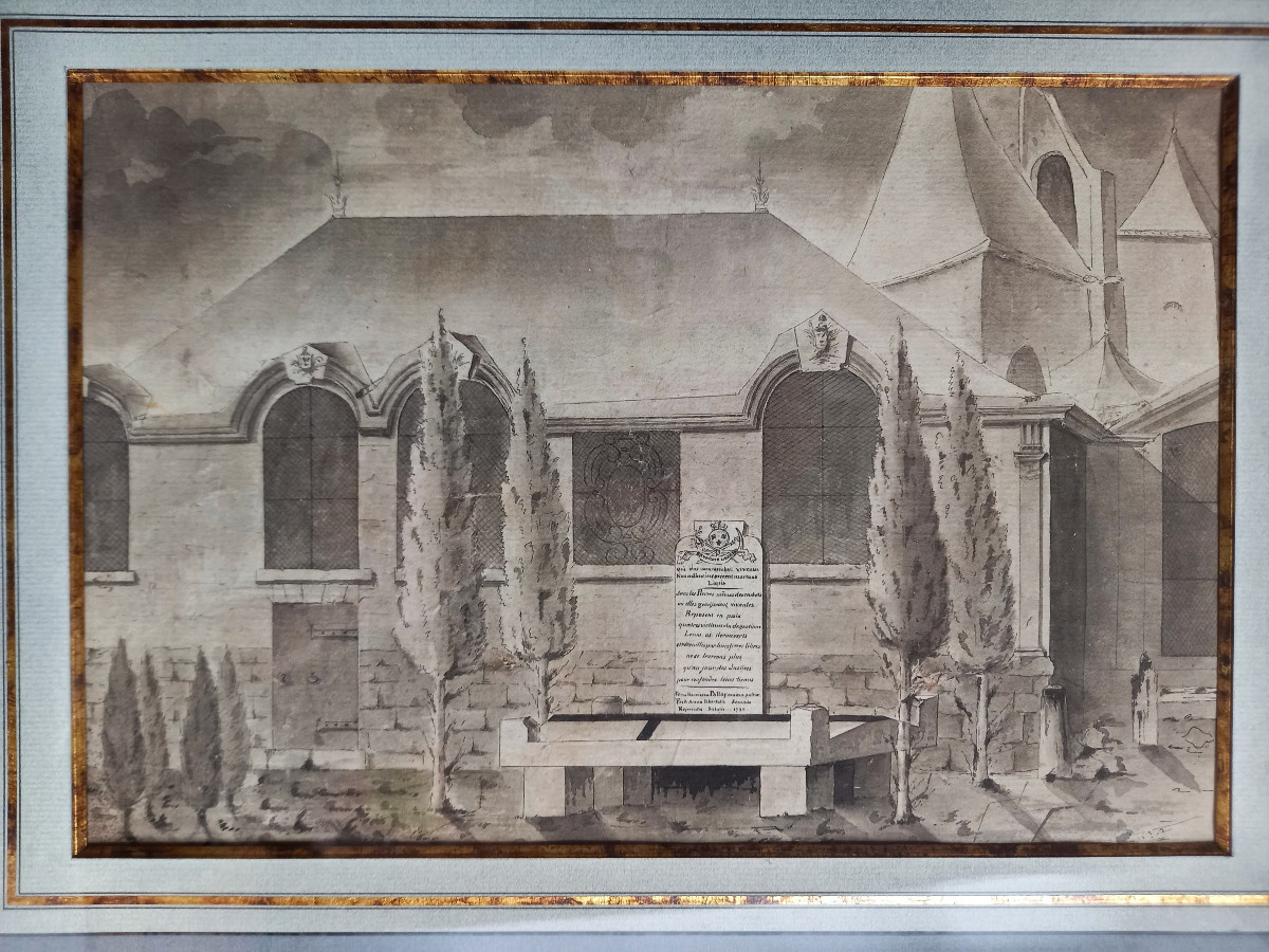 Dessin à l’encre et au lavis de gris commémorant un épisode de la Révolution française-photo-2