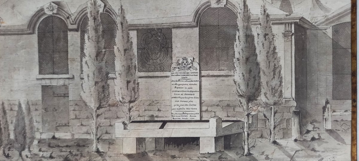 Dessin à l’encre et au lavis de gris commémorant un épisode de la Révolution française-photo-1