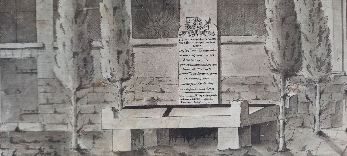 Dessin à l’encre et au lavis de gris commémorant un épisode de la Révolution française-photo-2