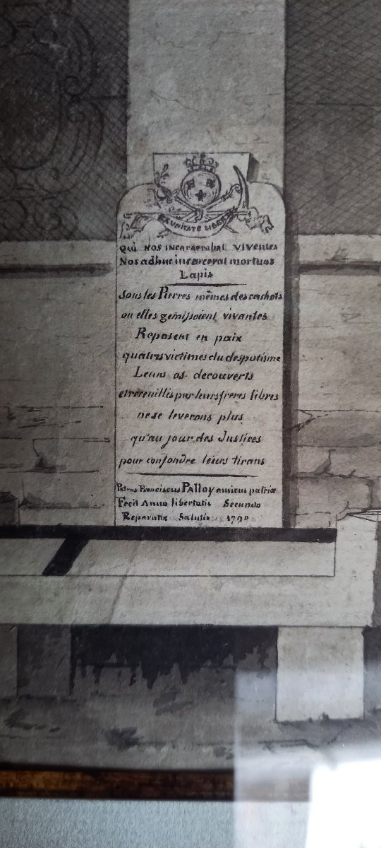 Dessin à l’encre et au lavis de gris commémorant un épisode de la Révolution française-photo-3