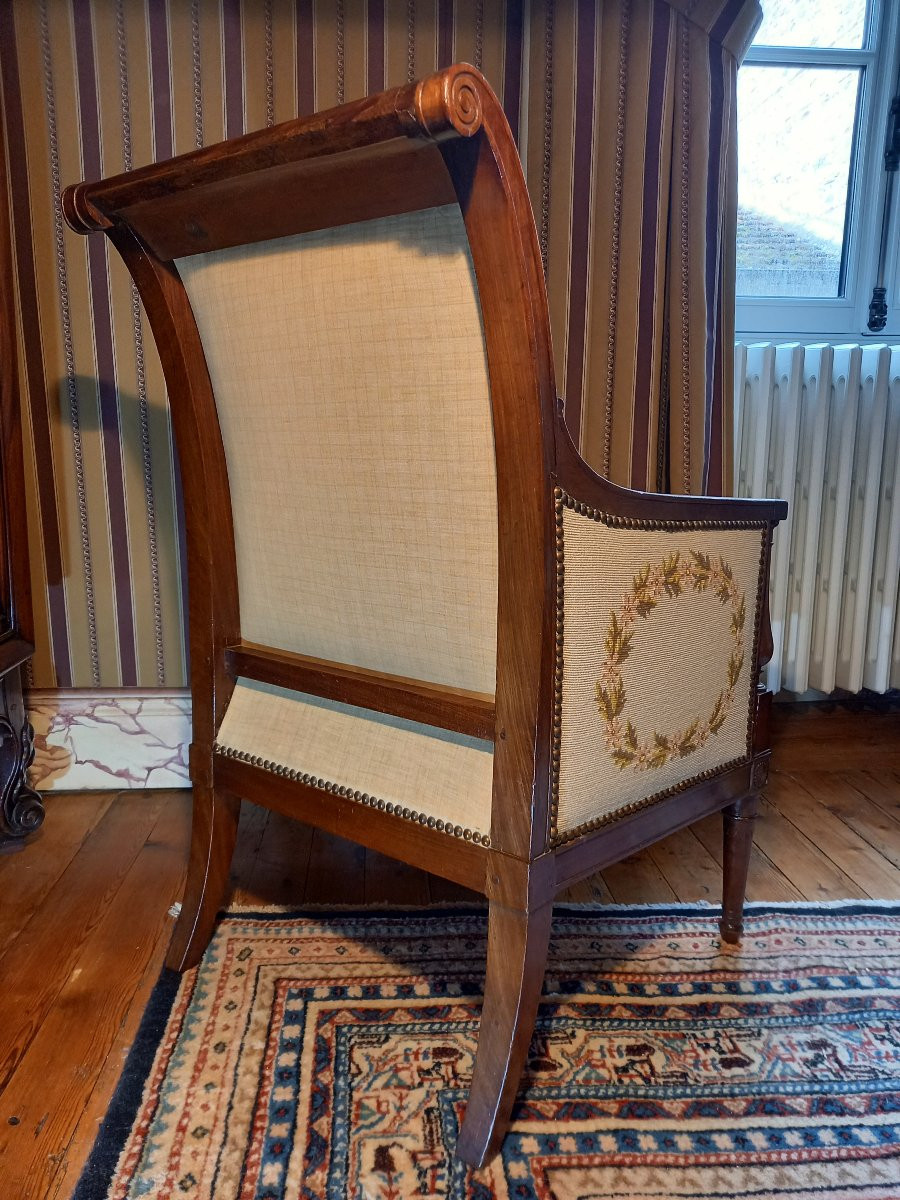 A Very Pretty Bergère Chair In Mahogany And Mahogany Veneer From The Directoire Period.-photo-4