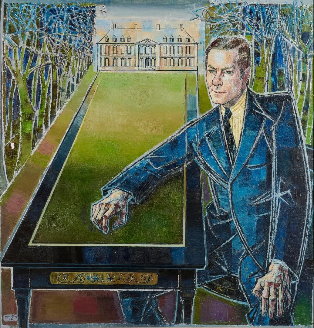 Portrait de Jean-Yves Haberer devant sa propriété de Selincourt par le peintre Mac-Avoy