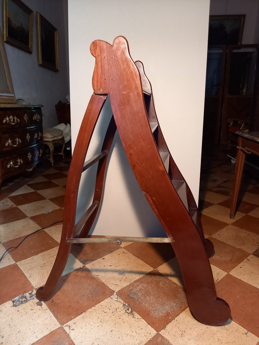 Elegant 6-step Solid Mahogany Library Stool In The Restoration Style-photo-2