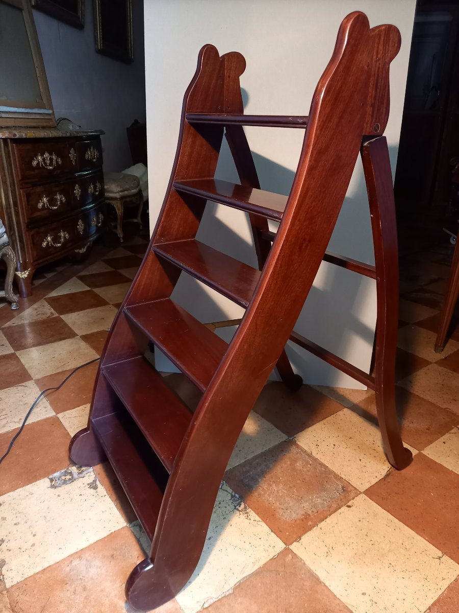 Elegant 6-step Solid Mahogany Library Stool In The Restoration Style-photo-2