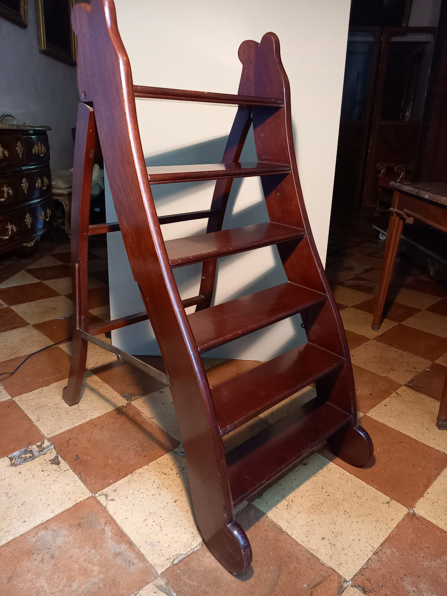 Elegant 6-step Solid Mahogany Library Stool In The Restoration Style