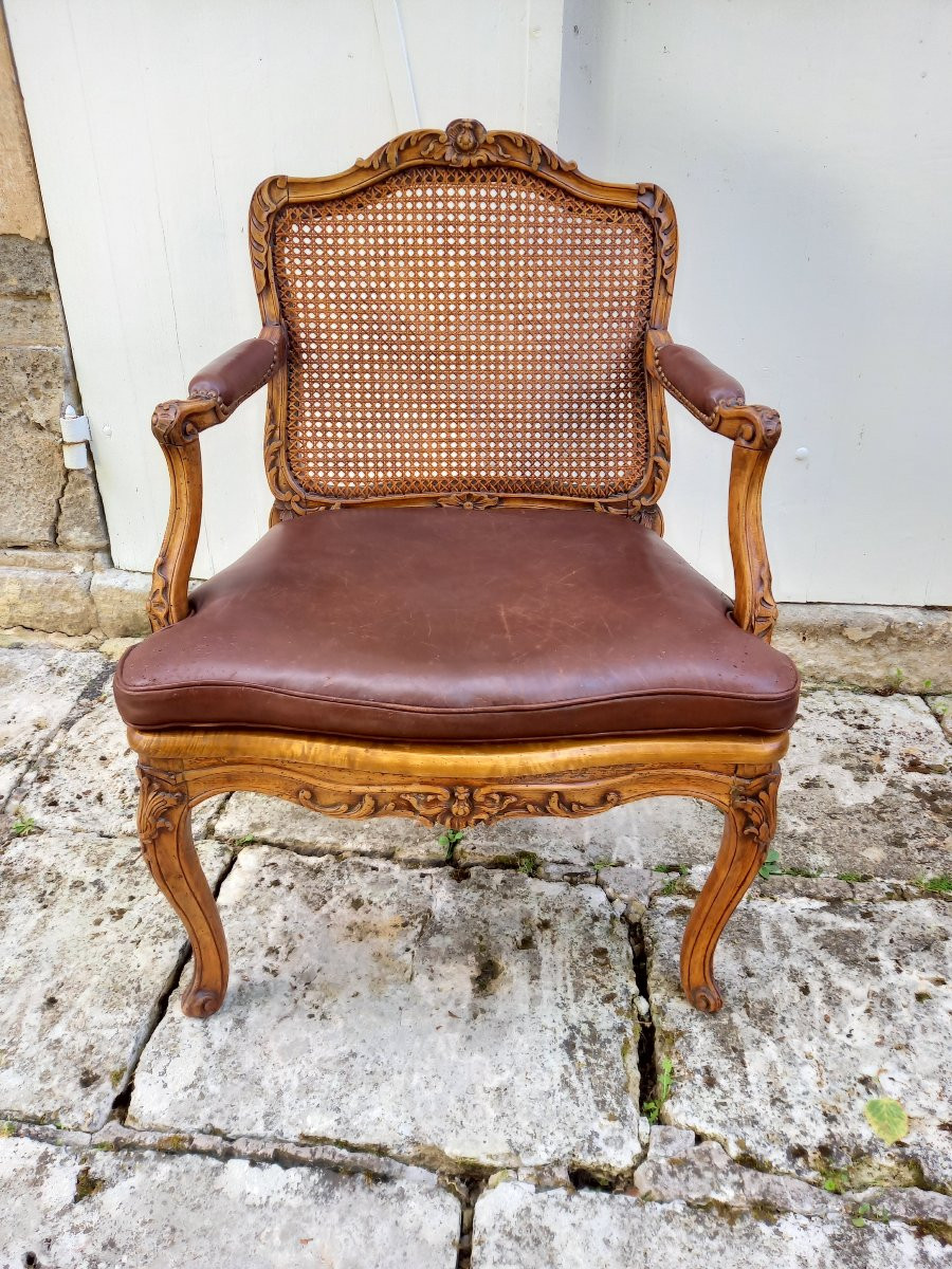 Beau fauteuil d’époque Louis XV à fond de canne attribué à Louis ou Michel Cresson-photo-2