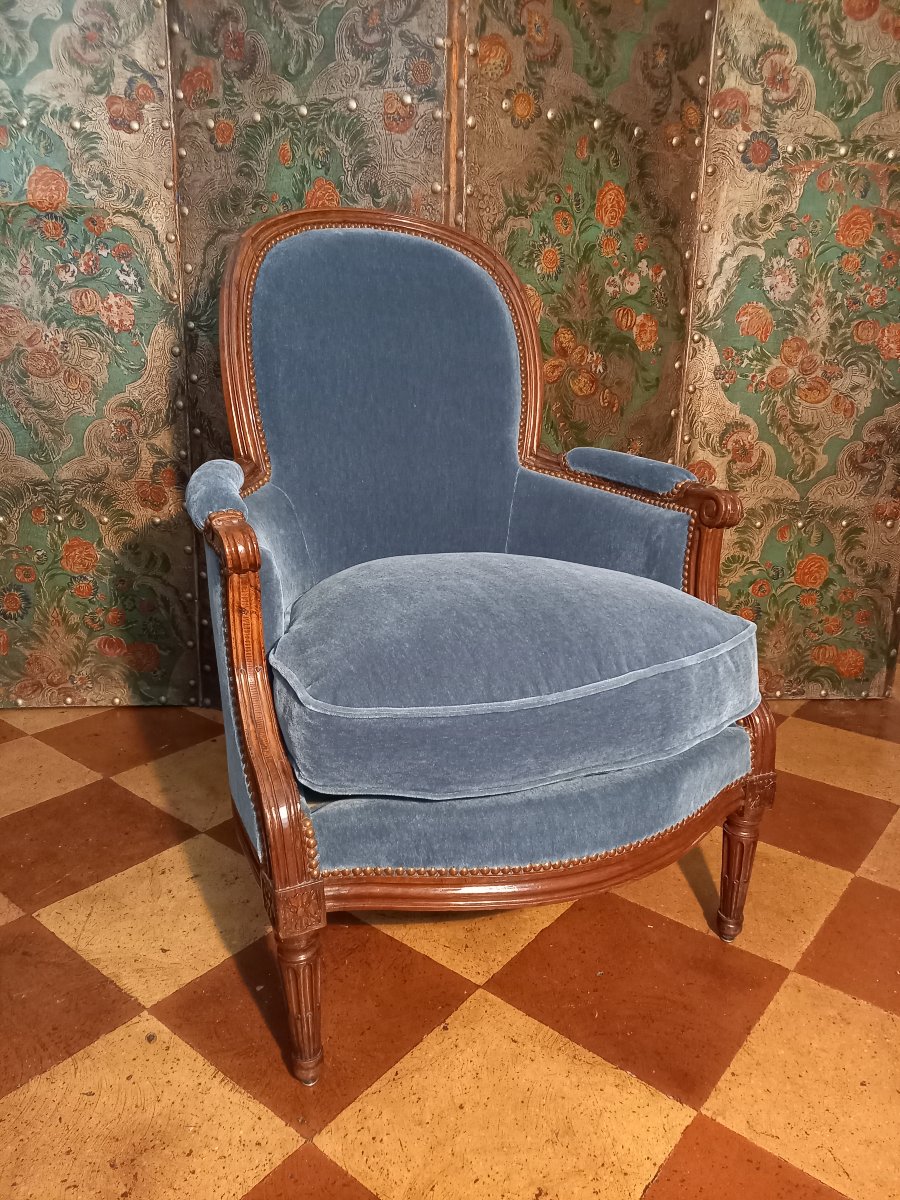 Marked C. Jy. M. For Claude Javoy, Large Solid Mahogany Armchair In The Louis XVI Style-photo-2