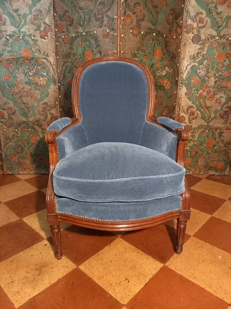 Marked C. Jy. M. For Claude Javoy, Large Solid Mahogany Armchair In The Louis XVI Style-photo-3