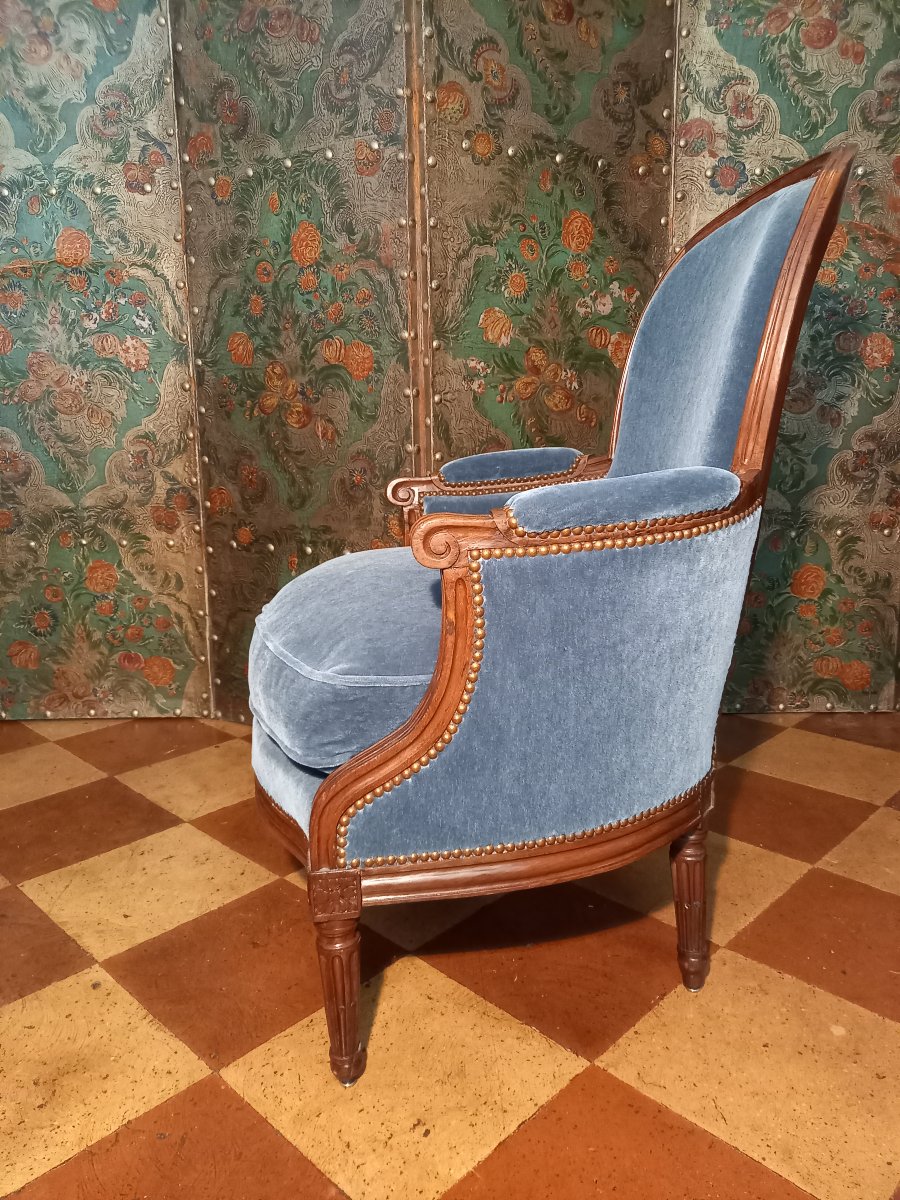 Marked C. Jy. M. For Claude Javoy, Large Solid Mahogany Armchair In The Louis XVI Style-photo-1