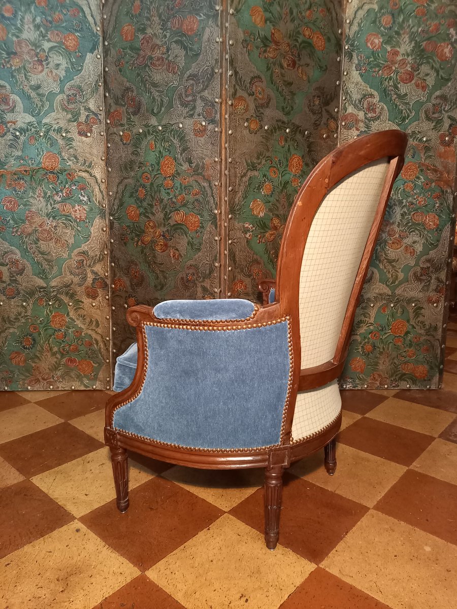 Marked C. Jy. M. For Claude Javoy, Large Solid Mahogany Armchair In The Louis XVI Style-photo-2