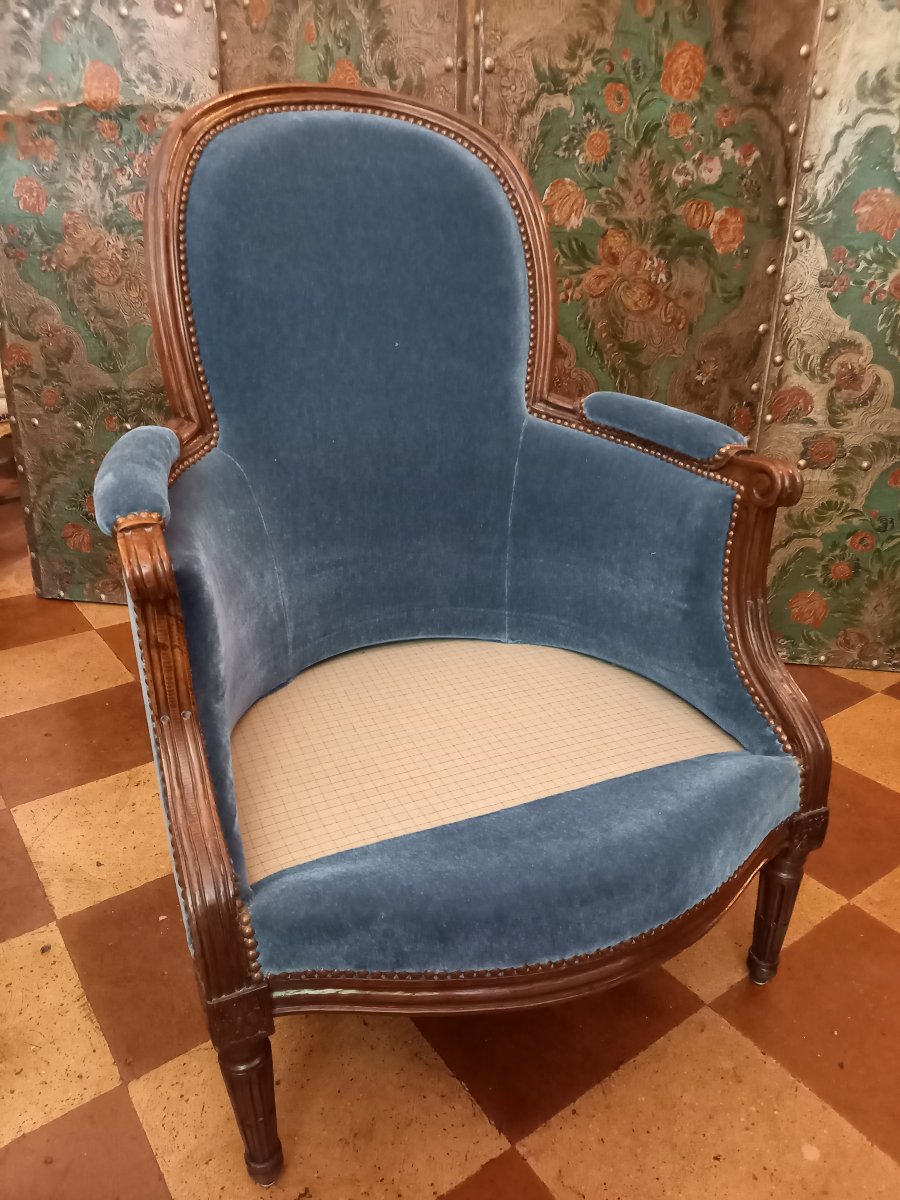 Marked C. Jy. M. For Claude Javoy, Large Solid Mahogany Armchair In The Louis XVI Style-photo-5