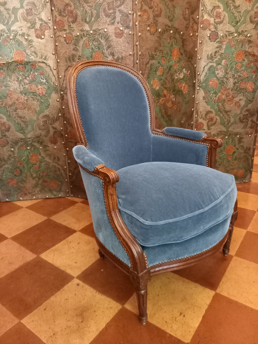 Marked C. Jy. M. For Claude Javoy, Large Solid Mahogany Armchair In The Louis XVI Style-photo-6