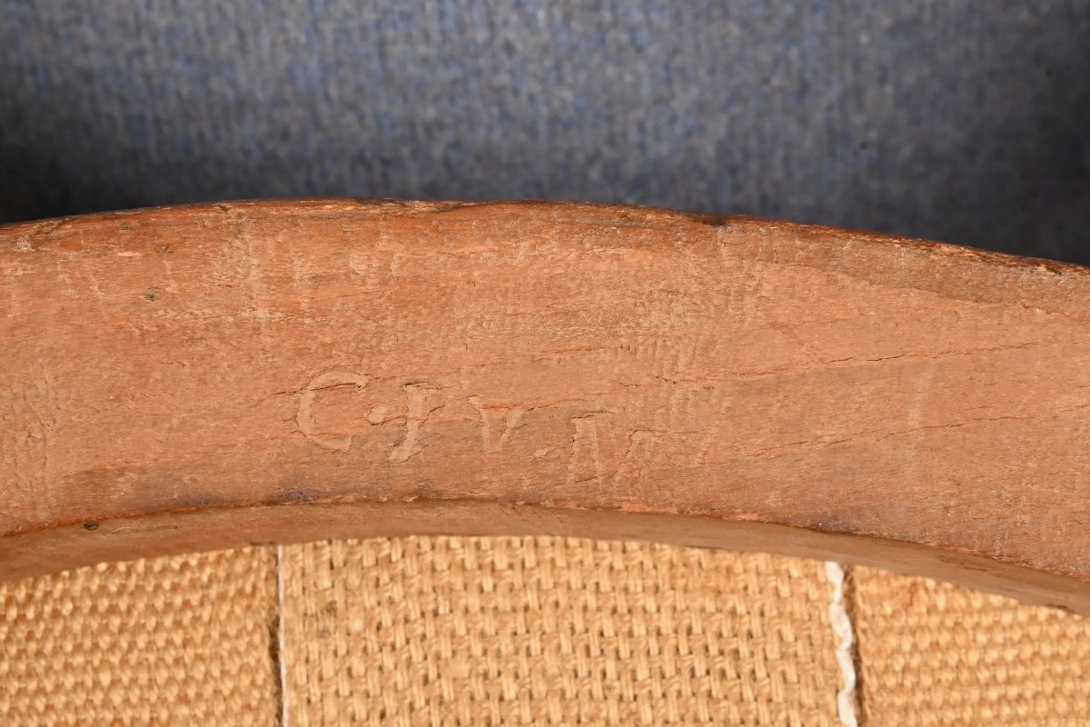Marked C. Jy. M. For Claude Javoy, Large Solid Mahogany Armchair In The Louis XVI Style-photo-8