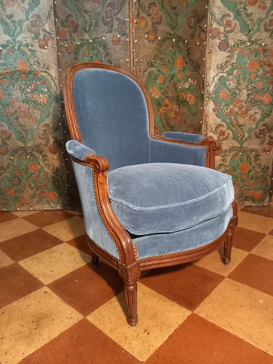 Marked C. Jy. M. For Claude Javoy, Large Solid Mahogany Armchair In The Louis XVI Style