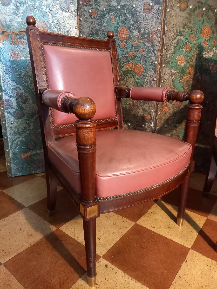 Paire de fauteuils Jansen en acajou, l’un estampillé de la célèbre maison de décoration-photo-2