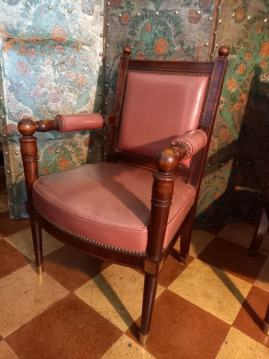 Paire de fauteuils Jansen en acajou, l’un estampillé de la célèbre maison de décoration-photo-3